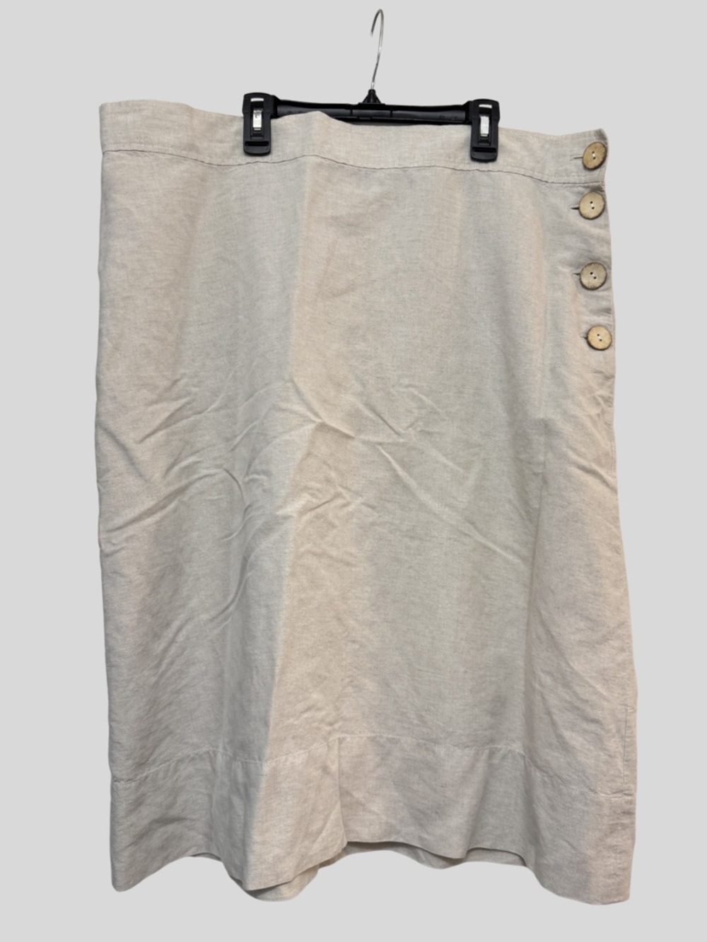 Lands' End Light Beige Linen-Blend Midi Skirt with Side Buttons